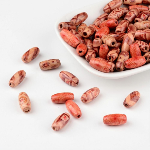 Koraliki drewniane, malowane, 25szt. 15mm owal, różne wzory Koraliki drewniane, malowane, 25szt. 15mm owal, różne wzory
