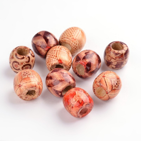 Koraliki drewniane, malowane, 15szt. 16mm okrągłe, różne wzory Koraliki drewniane, malowane, 15szt. 16mm okrągłe, różne wzory