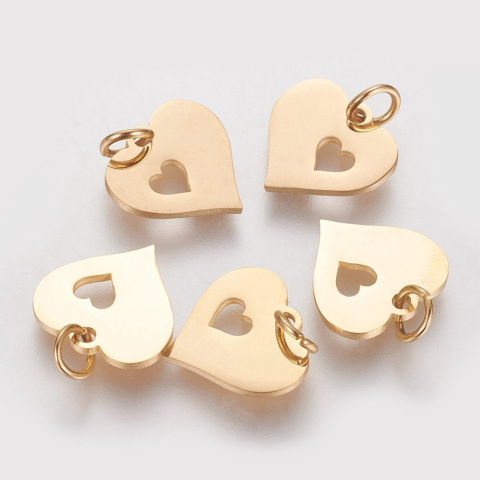 Serce, złota zawieszka, Stal Chirurgiczna, 12mm Serce, złota zawieszka, Stal Chirurgiczna, 12mm