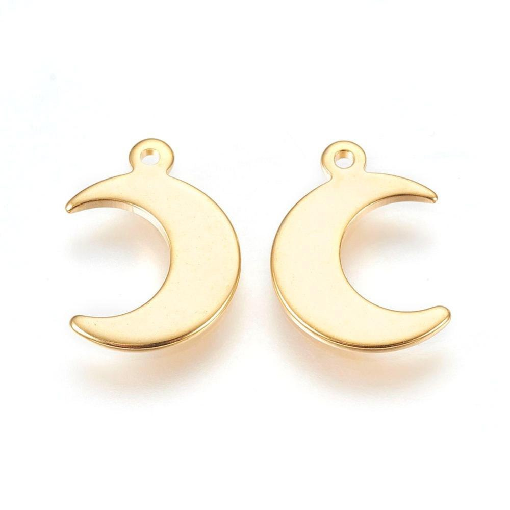 Księżyc, złota zawieszka, Stal Chirurgiczna, 15,5x11x1mm Księżyc, złota zawieszka, Stal Chirurgiczna, 15,5x11x1mm