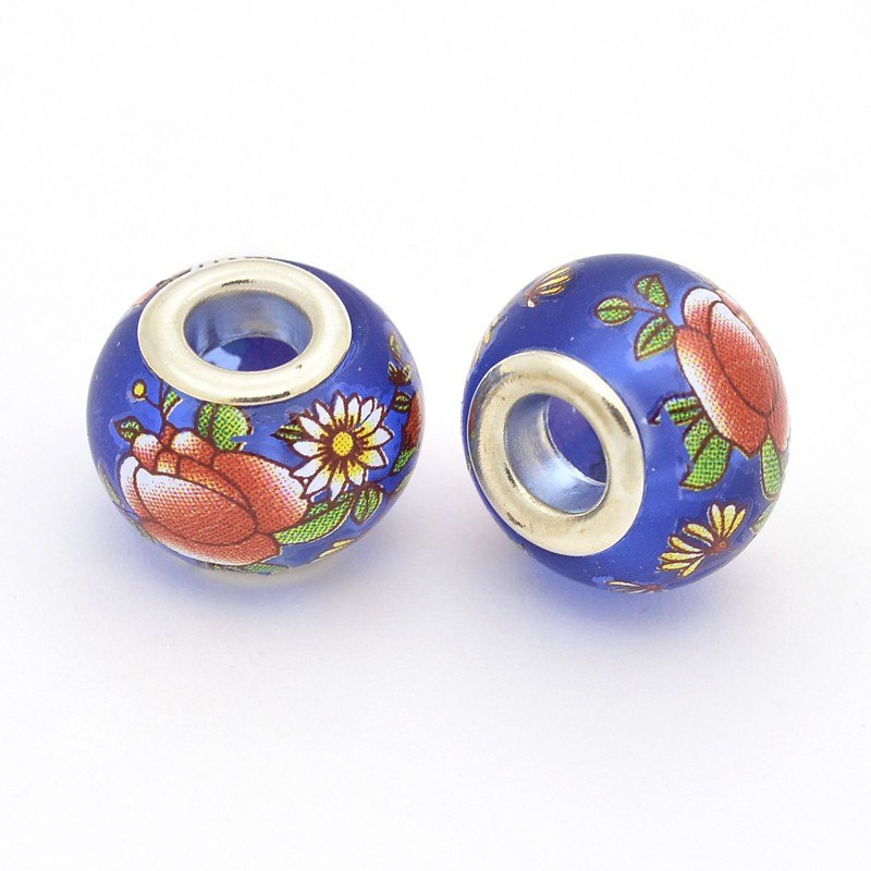 Koralik modułowy, przekładka, szklany, kolor niebieski, 14 mm Koralik modułowy, przekładka, szklany, kolor niebieski, 14 mm