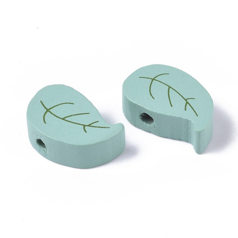 Koraliki drewniane liście, malowane, 10szt.