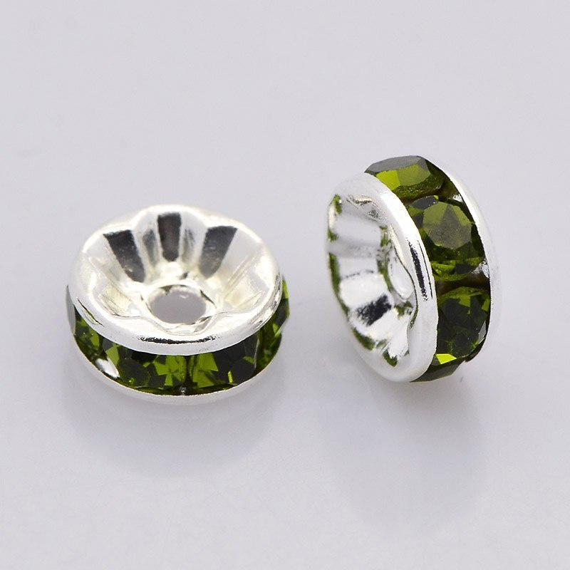 Kryształ/cyrkonia, przekładka, kolor zielony, 6 mm