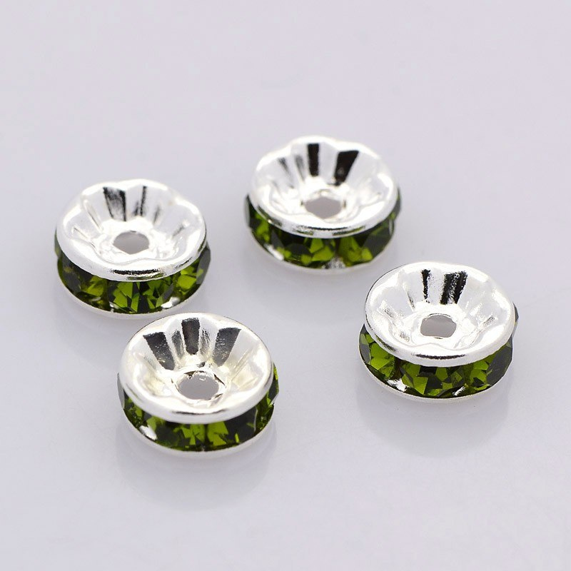 Kryształ/cyrkonia, przekładka, kolor zielony, 6 mm Kryształ/cyrkonia, przekładka, kolor zielony, 6 mm