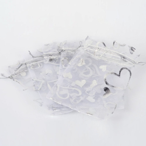 Woreczek na biżuterię/podarunek, 10x12cm, z organzy, srebrny