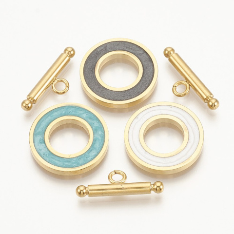 Zapięcie ozdobne, szary, złoty, Stal chirurgiczna, 19,5mm; Toggle
