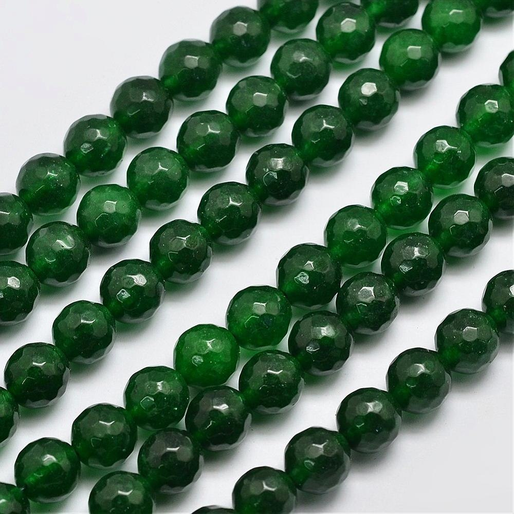 Jadeit, koraliki naturalne, zielone, okrągłe fasetowane 8mm, 46szt (sznur)