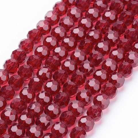 Szklane koraliki, czerwone, 6mm, 98~100szt.(sznur), fasetowe