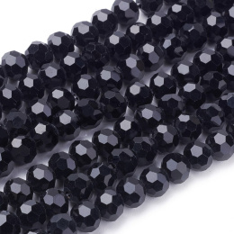Szklane koraliki, czarne, 6mm, 98~100szt.(sznur), fasetowe