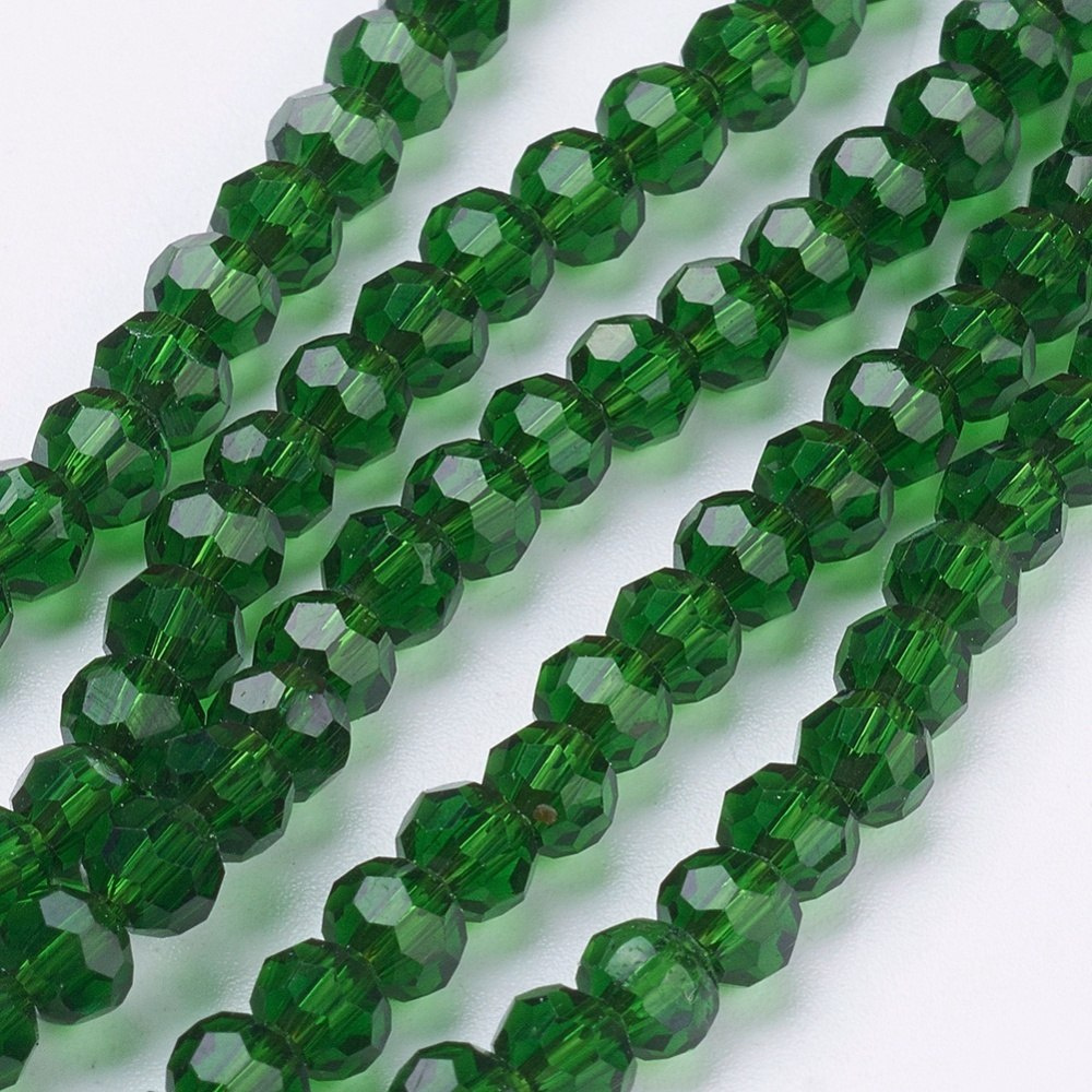Szklane koraliki, zielone, fasetowe, 4mm, 98szt.(sznur)