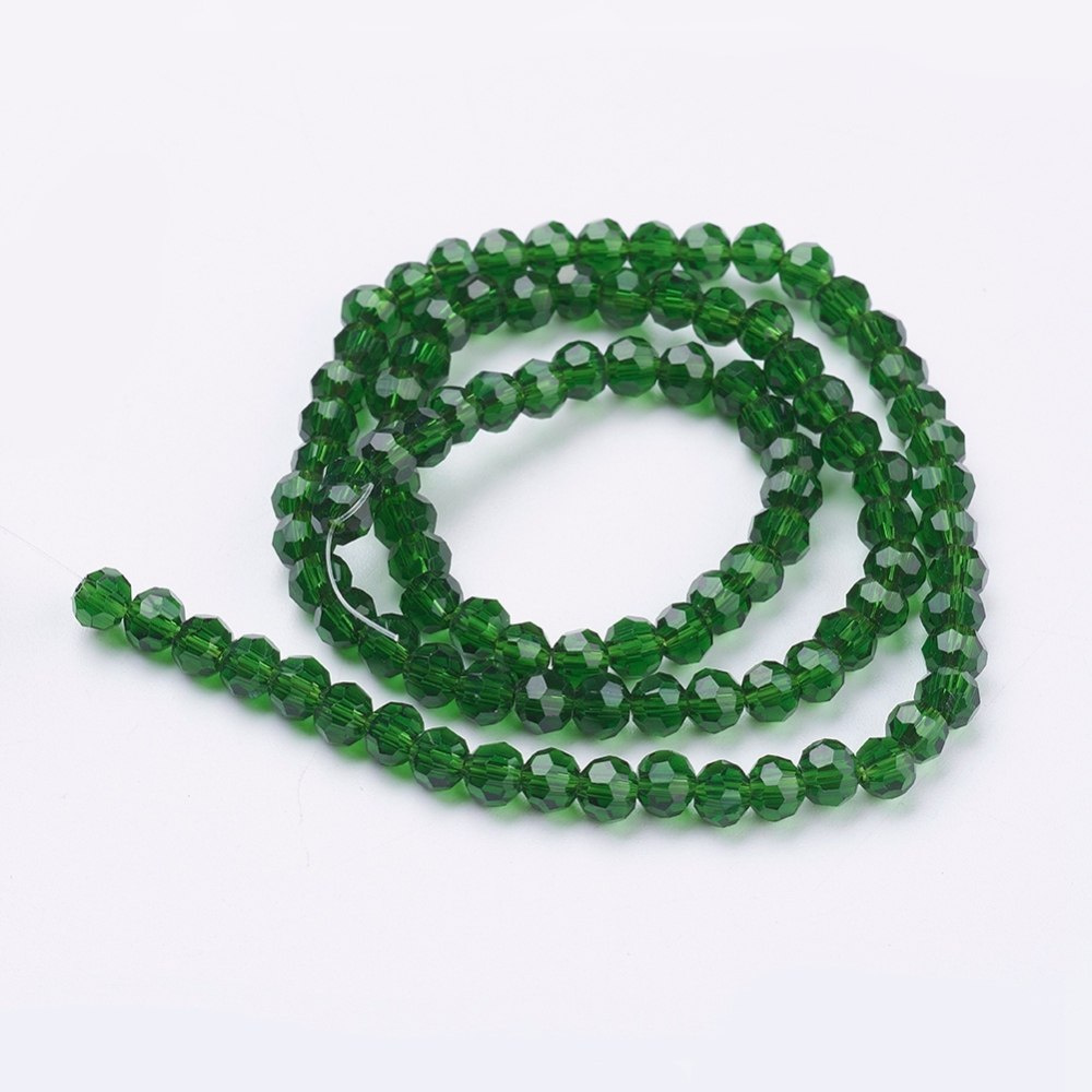 Szklane koraliki, zielone, fasetowe, 4mm, 98szt.(sznur)