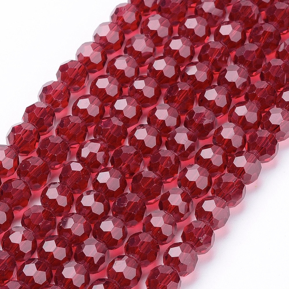 Szklane koraliki, czerwone, 4mm, 98 szt.(sznur), fasetowe