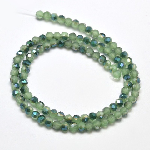 Szklane koraliki, zielone, 4mm, 100szt.(sznur), fasetowe