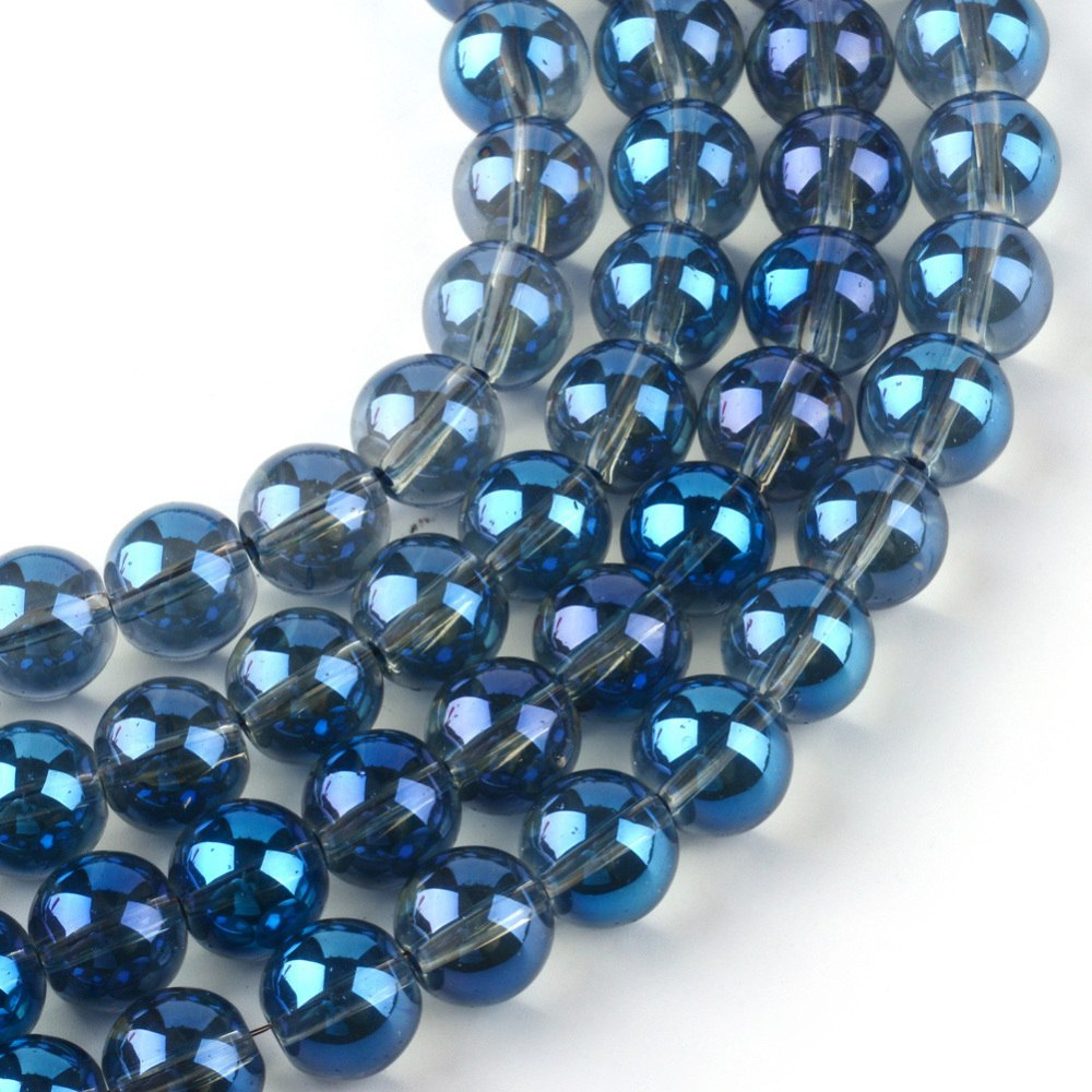 Szklane koraliki, niebieskie, 8,5mm, 104szt.(sznur) Szklane koraliki, niebieskie, 8,5mm, 104szt.(sznur)