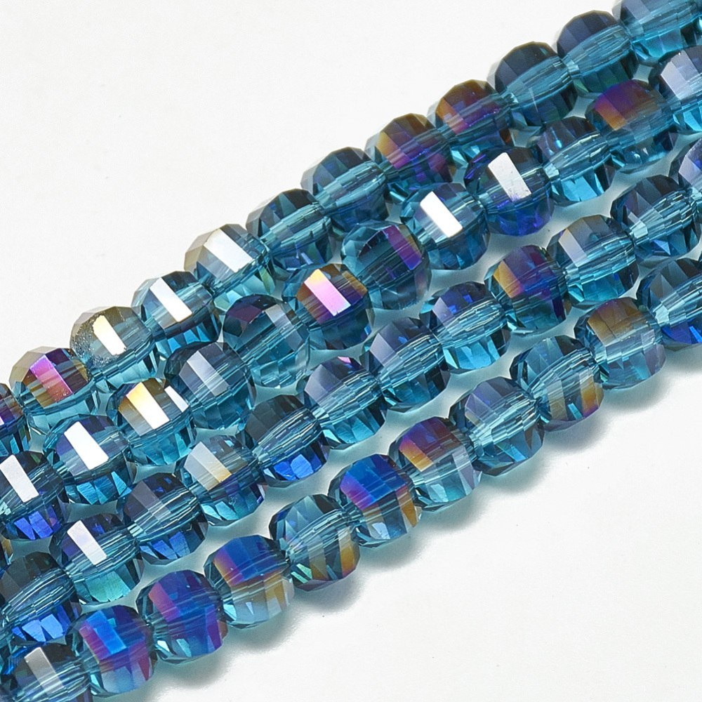 Szklane koraliki, niebieskie, 6mm, 100szt.(sznur), fasetowe