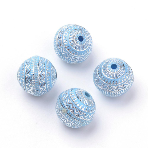 Akrylowe koraliki, niebieskie, 11,5mm, 25szt. srebrny wzorek Akrylowe koraliki, niebieskie, 11,5mm, 25szt. srebrny wzorek