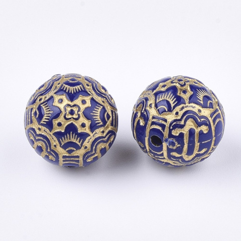 Akrylowe koraliki, niebieskie, 14mm, 30szt. złoty wzorek Akrylowe koraliki, niebieskie, 14mm, 30szt. złoty wzorek