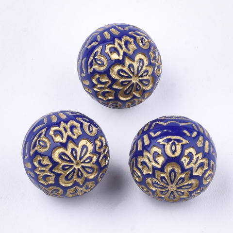 Akrylowe koraliki, granatowe, 14mm, 30szt. złoty wzorek Akrylowe koraliki, granatowe, 14mm, 30szt. złoty wzorek