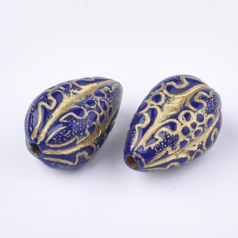Akrylowe koraliki, granatowe muszelki, 18mm, 30szt. złoty wzorek Akrylowe koraliki, granatowe muszelki, 18mm, 30szt. złoty wzorek
