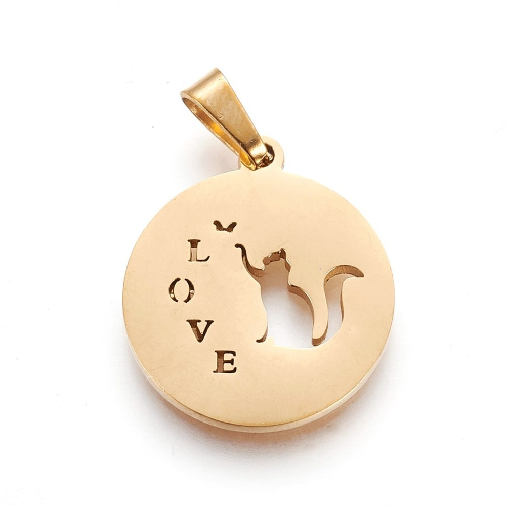 Kot LOVE, złota zawieszka, Stal Chirurgiczna 20mm Kot LOVE, złota zawieszka, Stal Chirurgiczna 20mm
