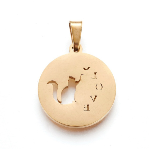 Kot LOVE, złota zawieszka, Stal Chirurgiczna 20mm Kot LOVE, złota zawieszka, Stal Chirurgiczna 20mm