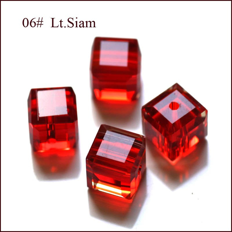 Koraliki szklane kryształowe, czerwony, 7mm, fasetowane, kostka