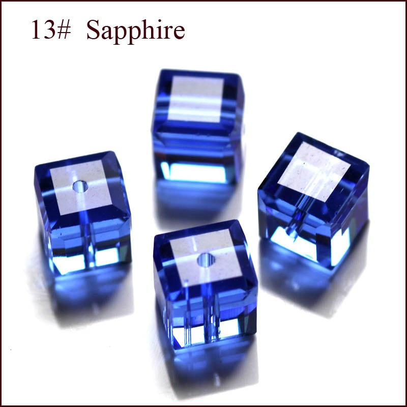 Koraliki szklane kryształowe, niebieski, 7mm, fasetowane, kostka