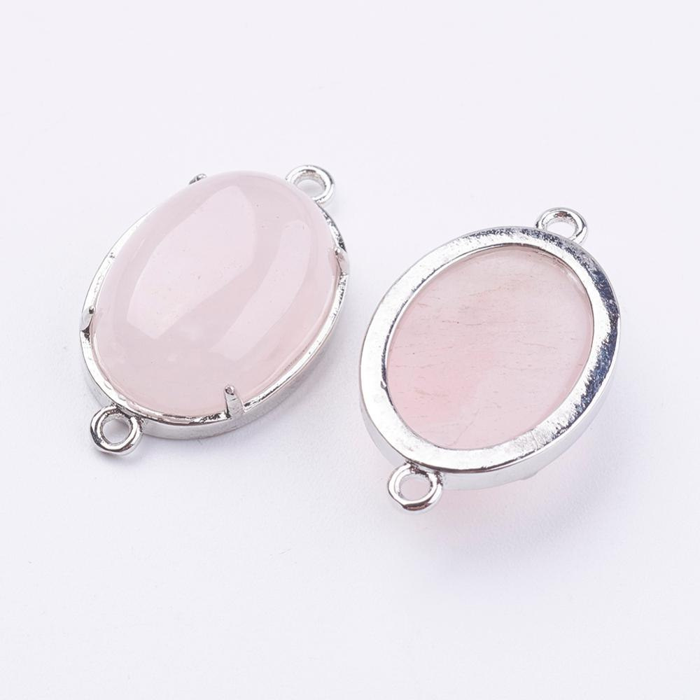 Łącznik kwarc różowy, mosiądz, srebrny, owal, 15mm Łącznik kwarc różowy, mosiądz, srebrny, owal, 15mm