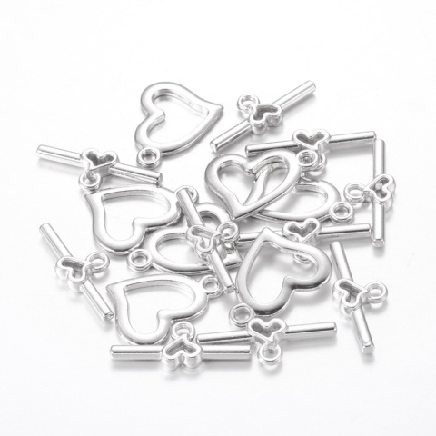 Zapięcie ozdobne serce, kolor platyna, 15x19mm; Toggle Zapięcie ozdobne serce, kolor platyna, 15x19mm; Toggle