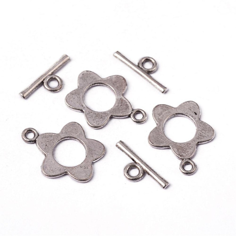 Zapięcie ozdobne kwiat, srebro antyczne, 18mm; Toggle Zapięcie ozdobne kwiat, srebro antyczne, 18mm; Toggle