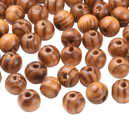 Koraliki drewniane, 50szt. 10 mm okrągłe naturalne