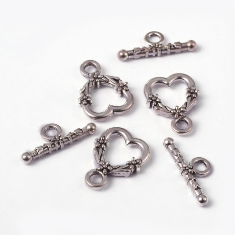 Zapięcie ozdobne serce, srebrne, 18,5mm; Toggle Zapięcie ozdobne serce, srebrne, 18,5mm; Toggle