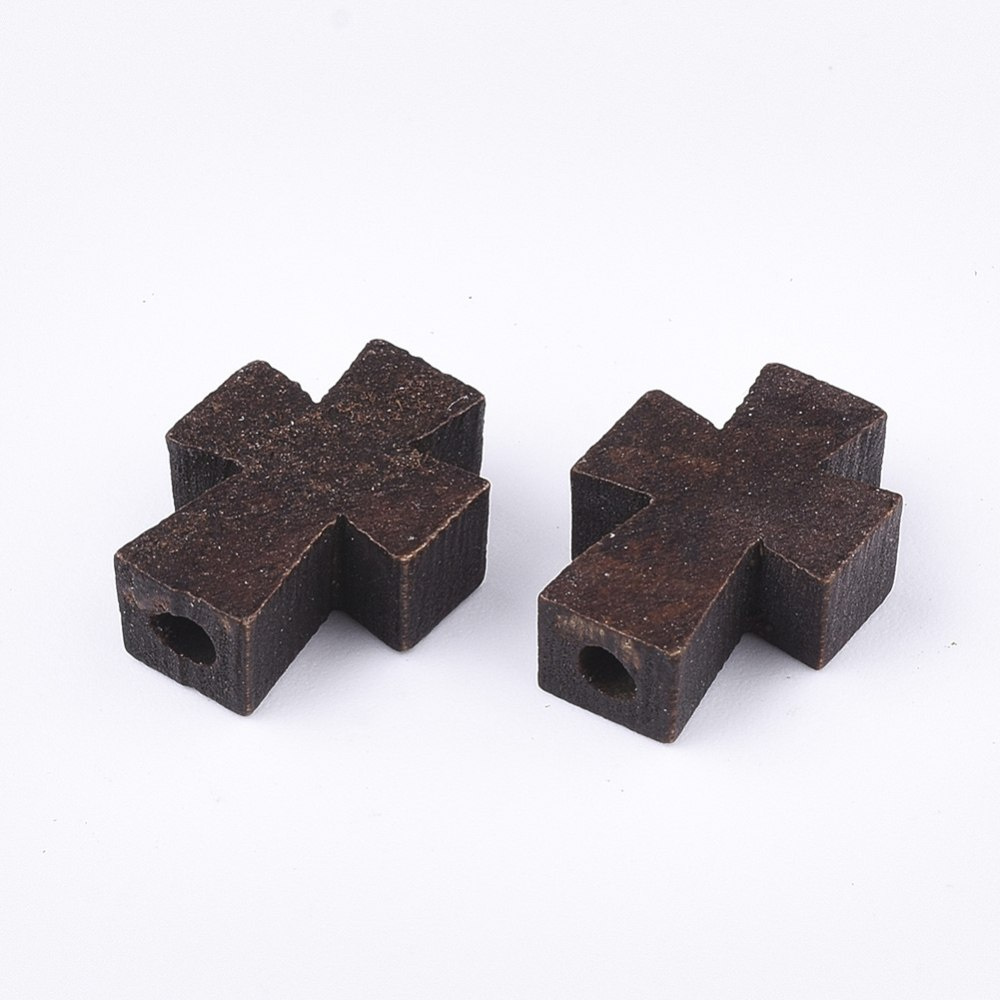 Koraliki drewniane, krzyż, 5szt. 13,5x10mm, brązowe