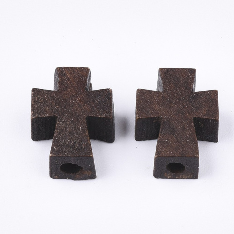 Koraliki drewniane, krzyż, 5szt. 13,5x10mm, brązowe Koraliki drewniane, krzyż, 5szt. 13,5x10mm, brązowe