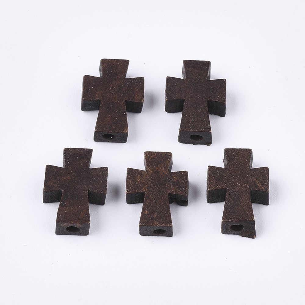 Koraliki drewniane, krzyż, 5szt. 13,5x10mm, brązowe