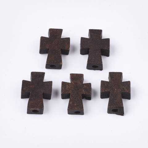 Koraliki drewniane, krzyż, 5szt. 13,5x10mm, brązowe Koraliki drewniane, krzyż, 5szt. 13,5x10mm, brązowe