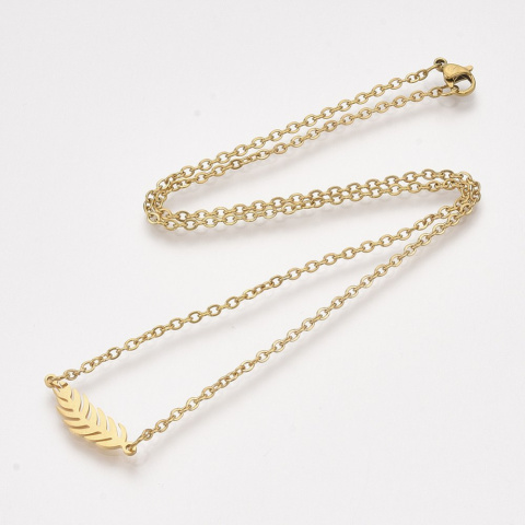 Naszyjnik Złoty Liść na łańcuszku ze stali chirurgicznej