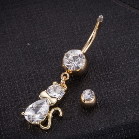 Kolczyk do pępka, Kotek, pokryty 18K złotem, 4.0 cm x 0.9, sztyft 1.5 mm Kolczyk do pępka, Kotek, pokryty 18K złotem, 4.0 cm x 0.9, sztyft 1.5 mm