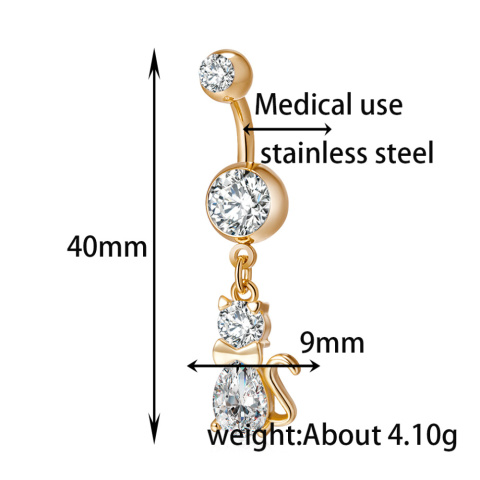 Kolczyk do pępka, Kotek, pokryty 18K złotem, 4.0 cm x 0.9, sztyft 1.5 mm Kolczyk do pępka, Kotek, pokryty 18K złotem, 4.0 cm x 0.9, sztyft 1.5 mm