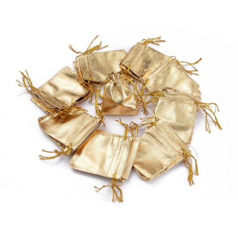 Woreczek na biżuterię/podarunek, 9x7cm, złoty z organzy