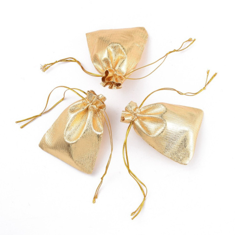 Woreczek na biżuterię/podarunek, 9x7cm, złoty z organzy