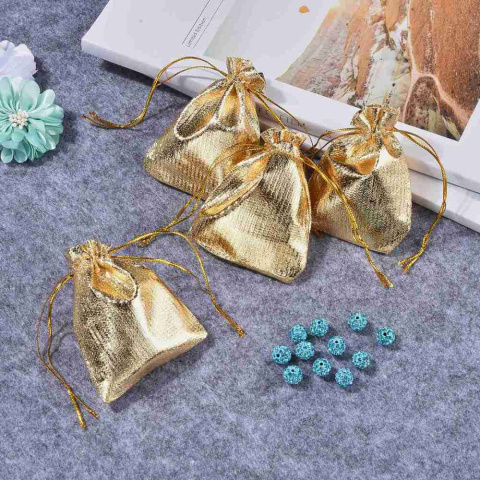 Woreczek na biżuterię/podarunek, 9x7cm, złoty z organzy