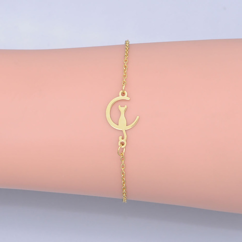 Bransoletka półksiężyc z kotem, Stal Chirurgiczna