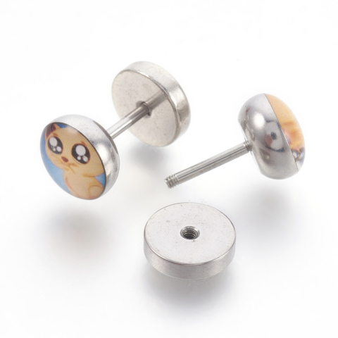 Kolczyki, Koty, Kolor srebrny, 1.25 cm, sztyft 1 mm