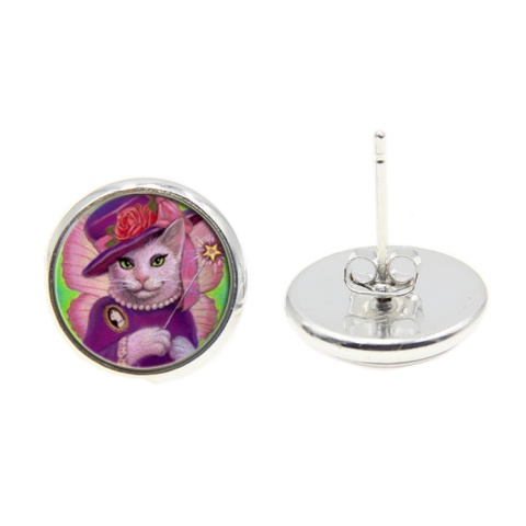 Kolczyki, Koty, kolor srebrny, 1.4 x 0.5 cm, sztyft 0.7 mm