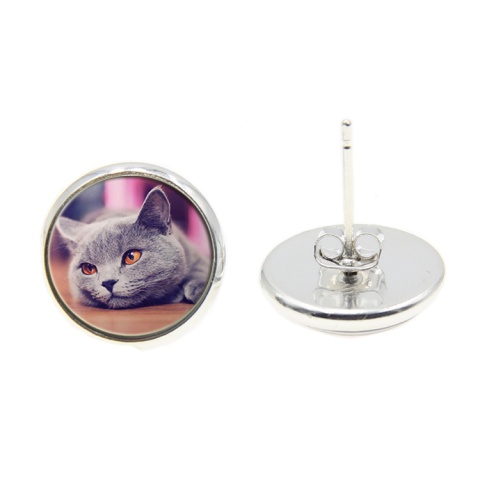 Kolczyki, Koty, kolor srebrny, 1.4 x 0.5 cm, sztyft 0.7 mm