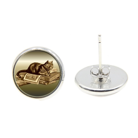 Kolczyki, Koty, kolor srebrny, 1.4 x 0.5 cm, sztyft 0.7 mm