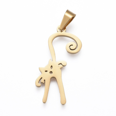 Kot, złota zawieszka, Stal Chirurgiczna 2.6 x 1.3 cm, otwór 3 x 5 mm