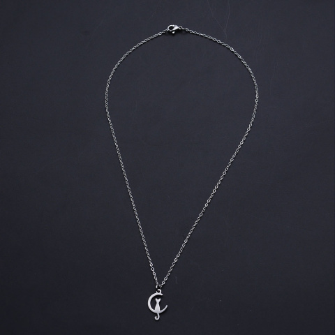 Naszyjnik, Kot na księżycu, Stal nierdzewna 201, Kolor srebrny, łańcuszek: 40 cm