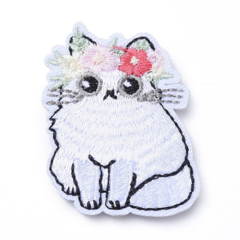 Naszywka, Kotek z kwiatami, Wymiary: 4.9 x 4.0 cm